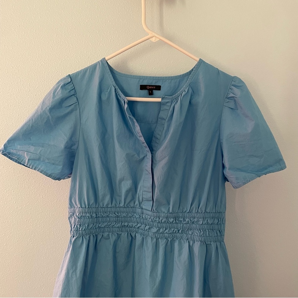 Quince Sky Blue Short Puff Sleeve Mini Dress - Picture 10 of 15